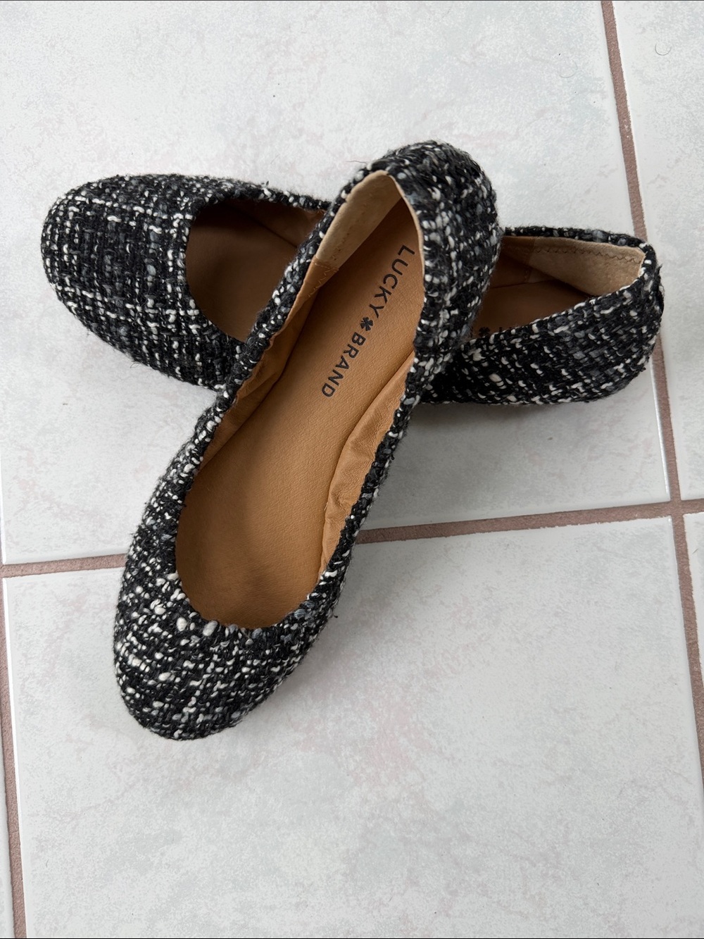 Lucky Brand Black and White Tweed Ballet Flats Size 7.5 B. BN only wore once.